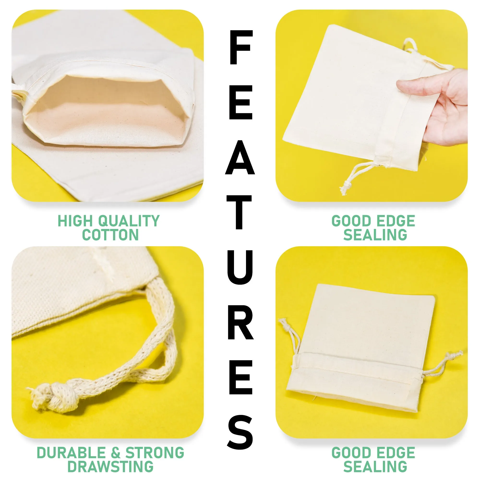 6x8 Inch Canvas Drawstring Muslin Bags