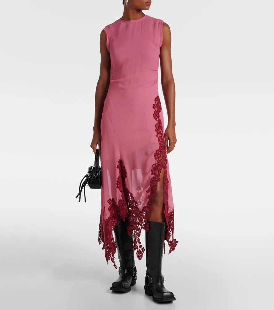 Acne Studios Lace-trimmed cr√É¬™pe midi dress