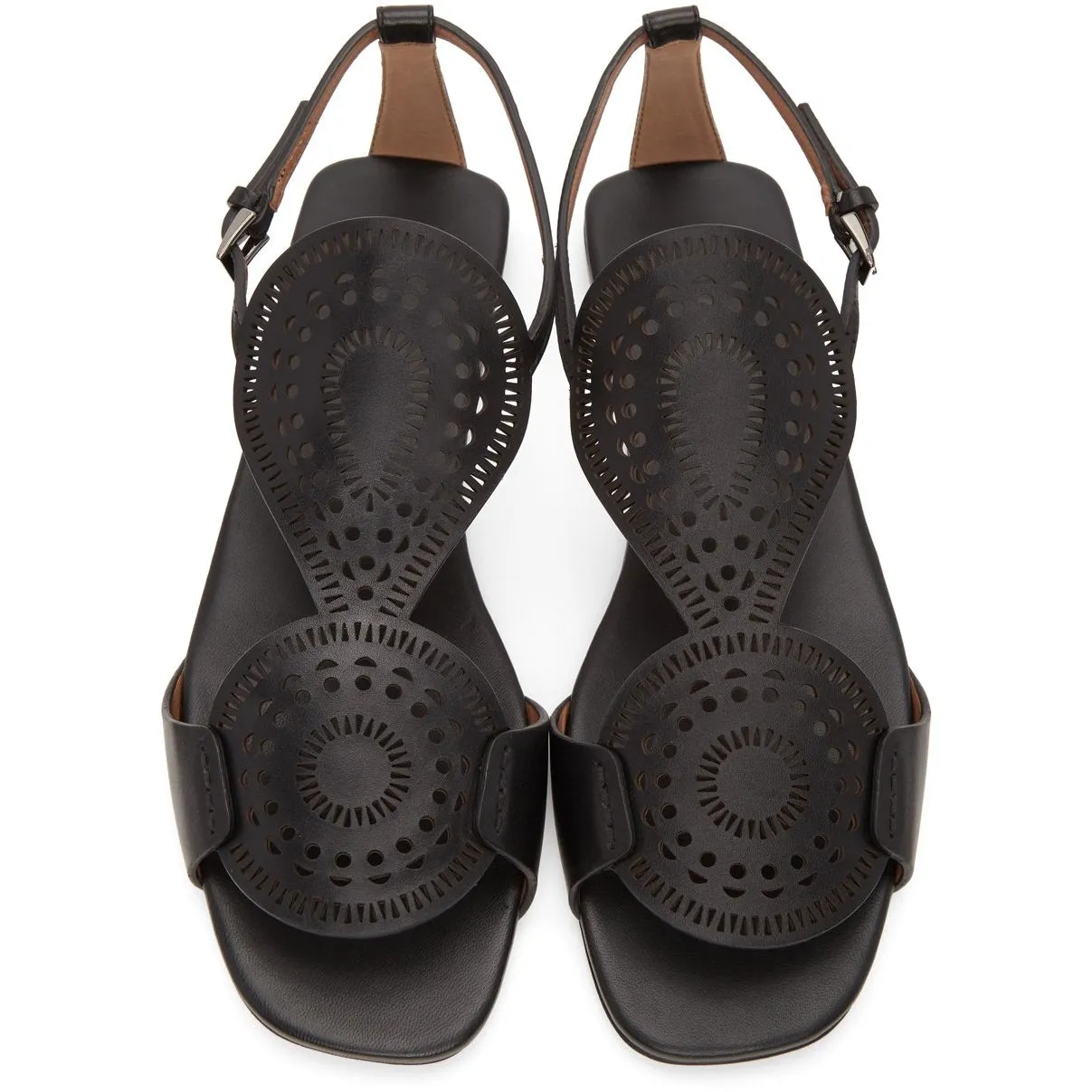 ALAÃA Black Plastron Openwork Flat Sandals