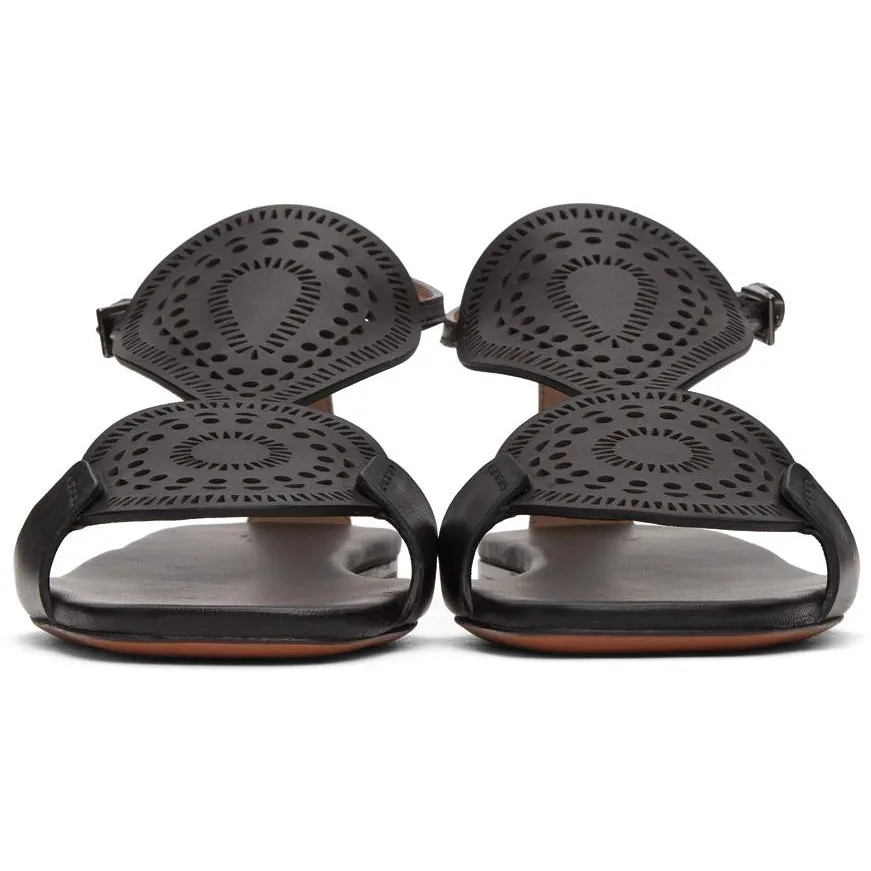 ALAÃA Black Plastron Openwork Flat Sandals