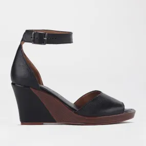 Ankle Strap Wedge Sandal in Black - 12422