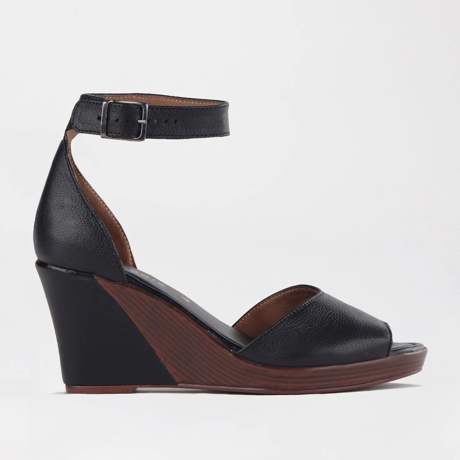 Ankle Strap Wedge Sandal in Black - 12422