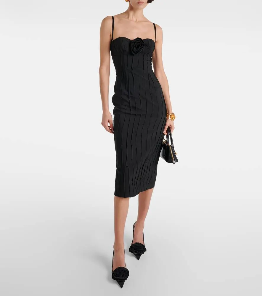 Blumarine Floral-appliqué strapless midi dress