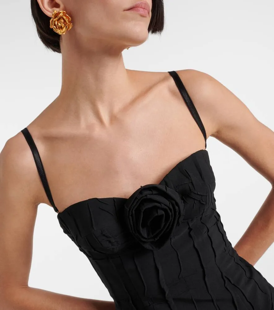 Blumarine Floral-appliqué strapless midi dress