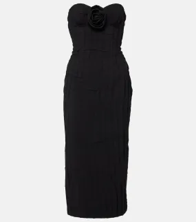 Blumarine Floral-appliqué strapless midi dress