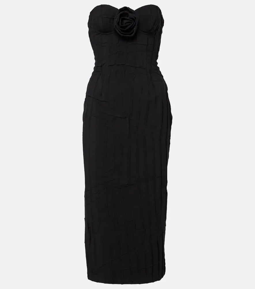 Blumarine Floral-appliqué strapless midi dress