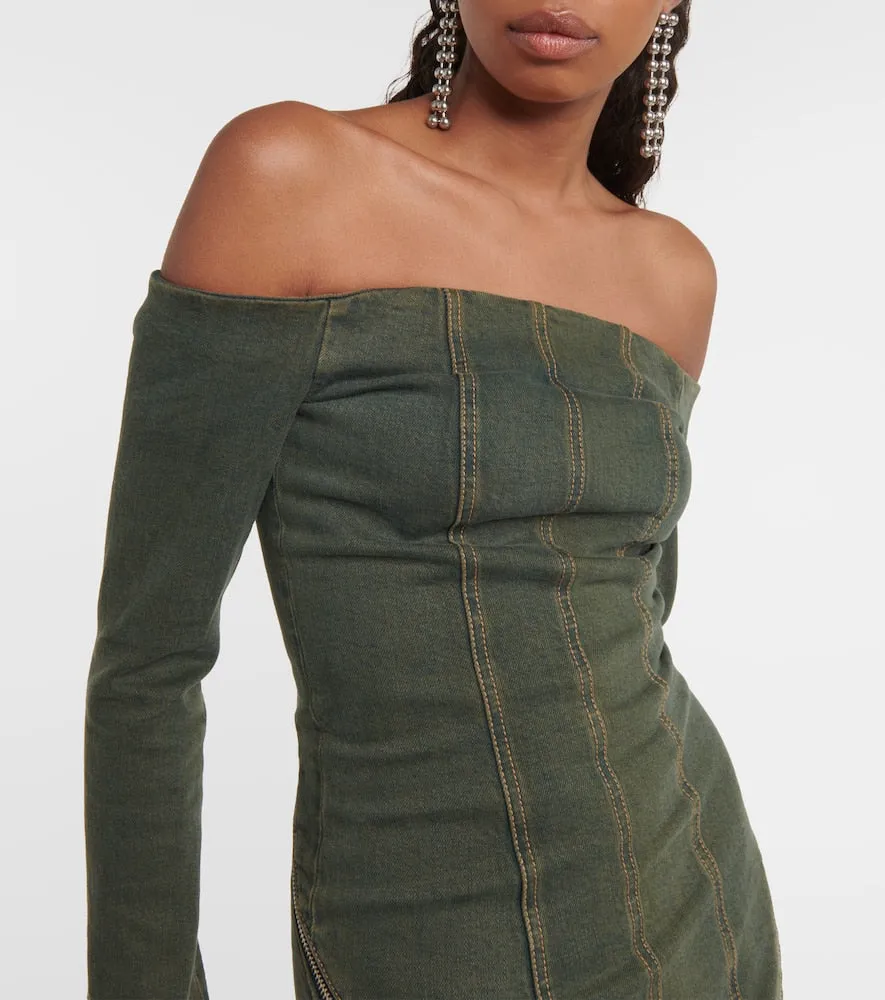 Blumarine Off-shoulder denim minidress