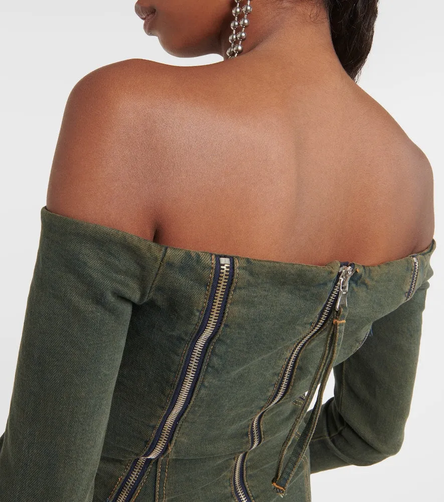 Blumarine Off-shoulder denim minidress