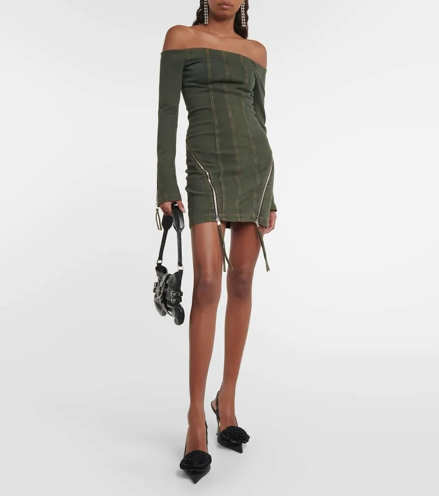 Blumarine Off-shoulder denim minidress