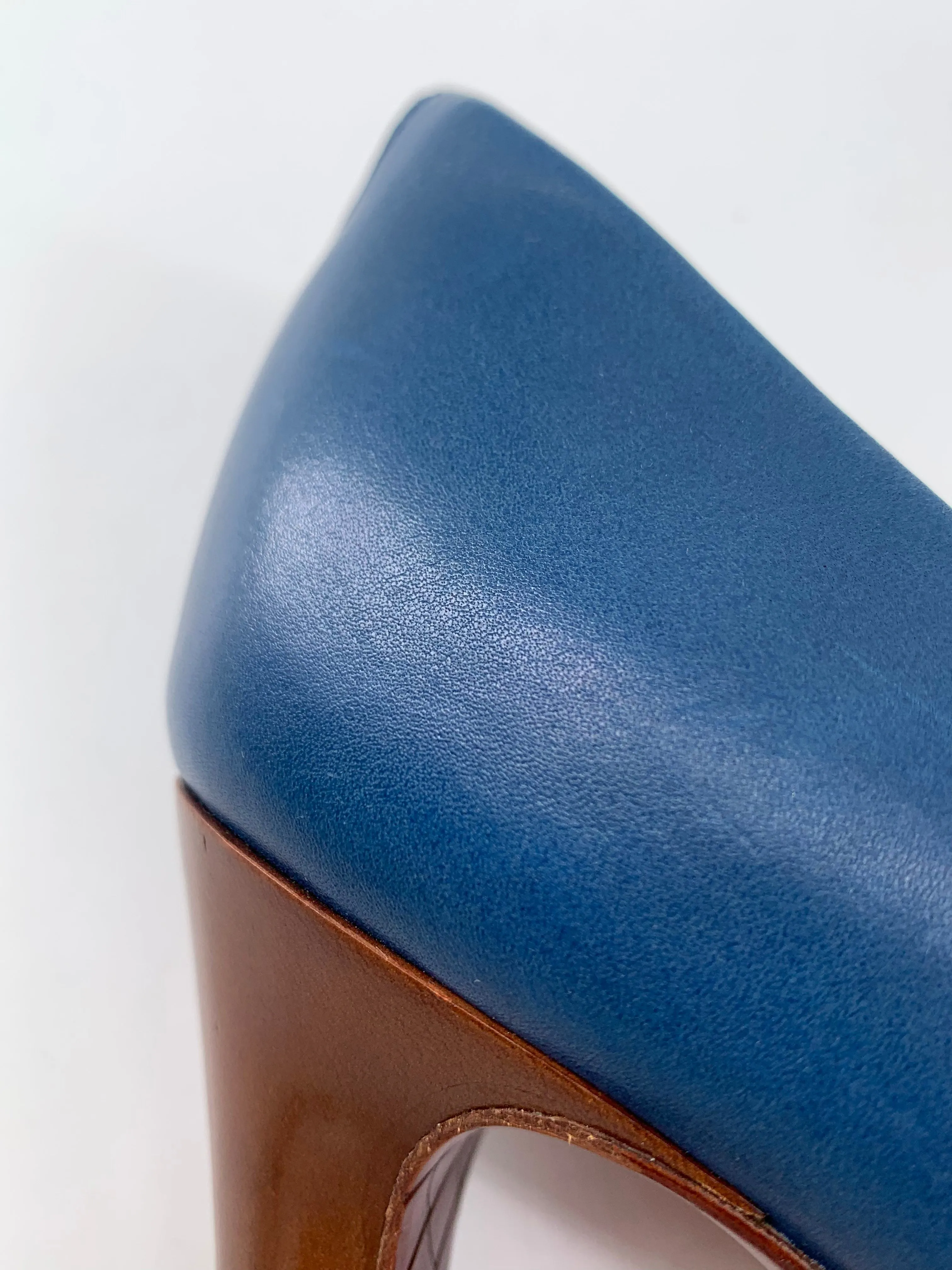 Bottega Veneta Blue and Brown Leather Sandal Heels, New