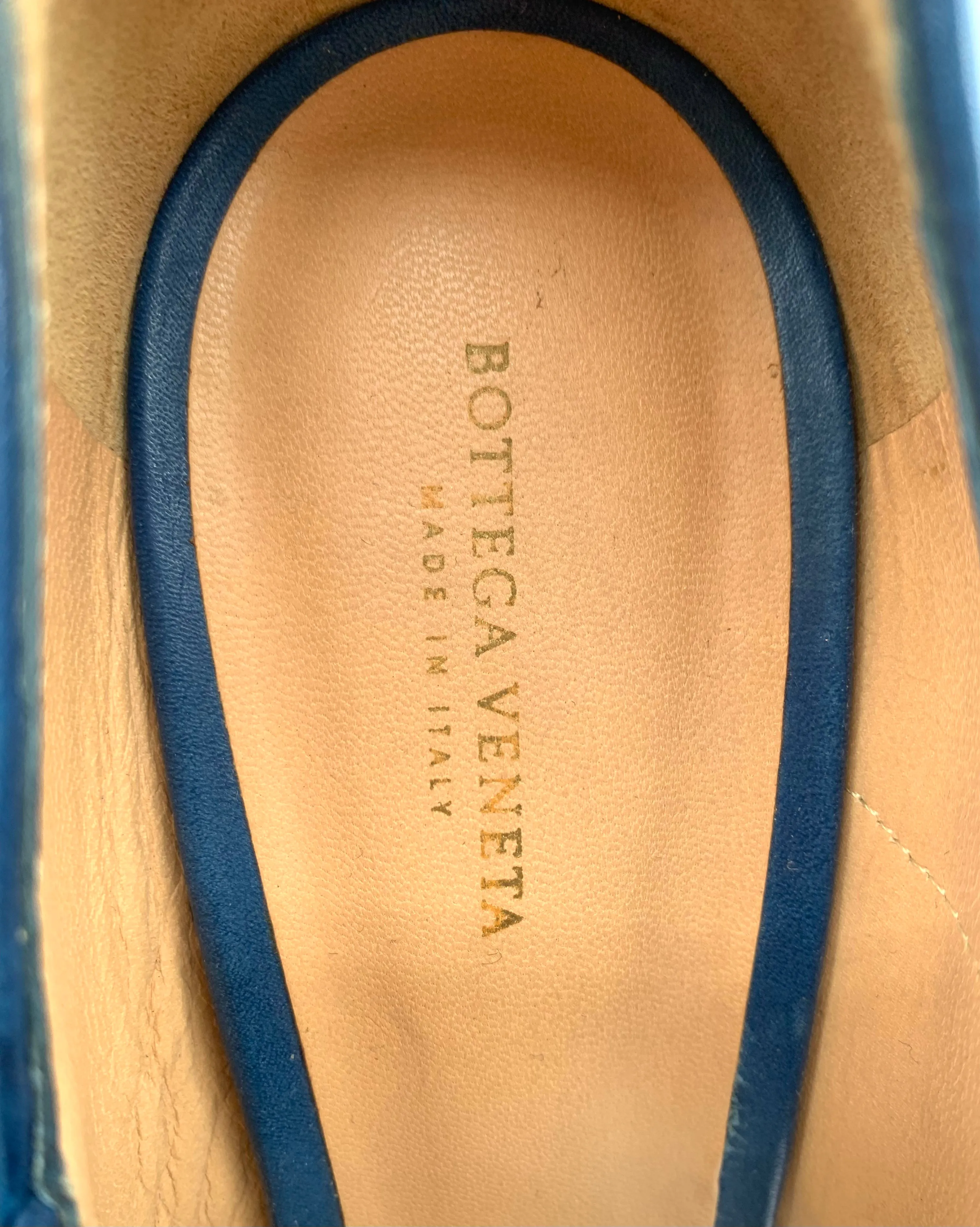 Bottega Veneta Blue and Brown Leather Sandal Heels, New