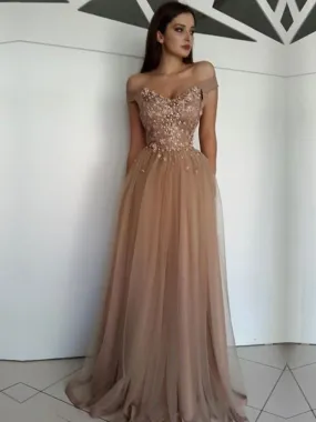 Bridelily A-Line Off-The-Shoulder Floor-Length With Applique Dresses
