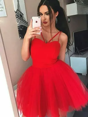 Bridelily A-Line Tulle Spaghetti Straps Sleeveless Short/Mini Dresses