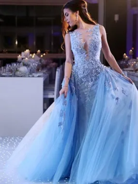Bridelily Ball Gown Sleeveless Scoop Sweep/Brush Train With Applique Tulle Dresses