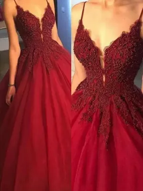 Bridelily Ball Gown Sleeveless Spaghetti Straps Sweep/Brush Train With Applique Tulle Dresses