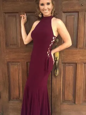 Bridelily Mermaid Halter Sleeveless Floor-Length Satin With Ruched Dresses