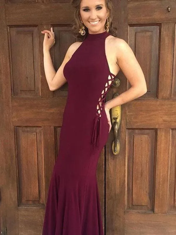 Bridelily Mermaid Halter Sleeveless Floor-Length Satin With Ruched Dresses
