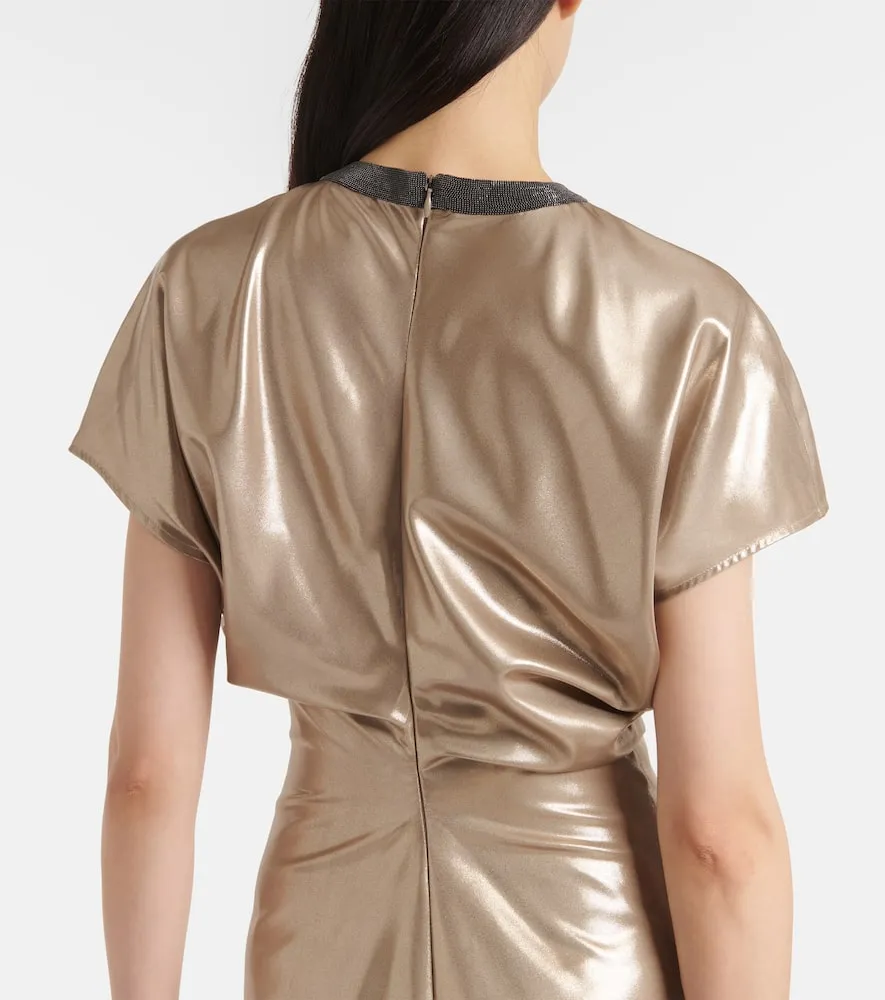Brunello Cucinelli Lamé silk twill midi dress