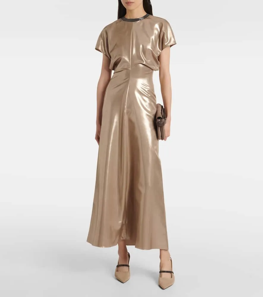 Brunello Cucinelli Lamé silk twill midi dress