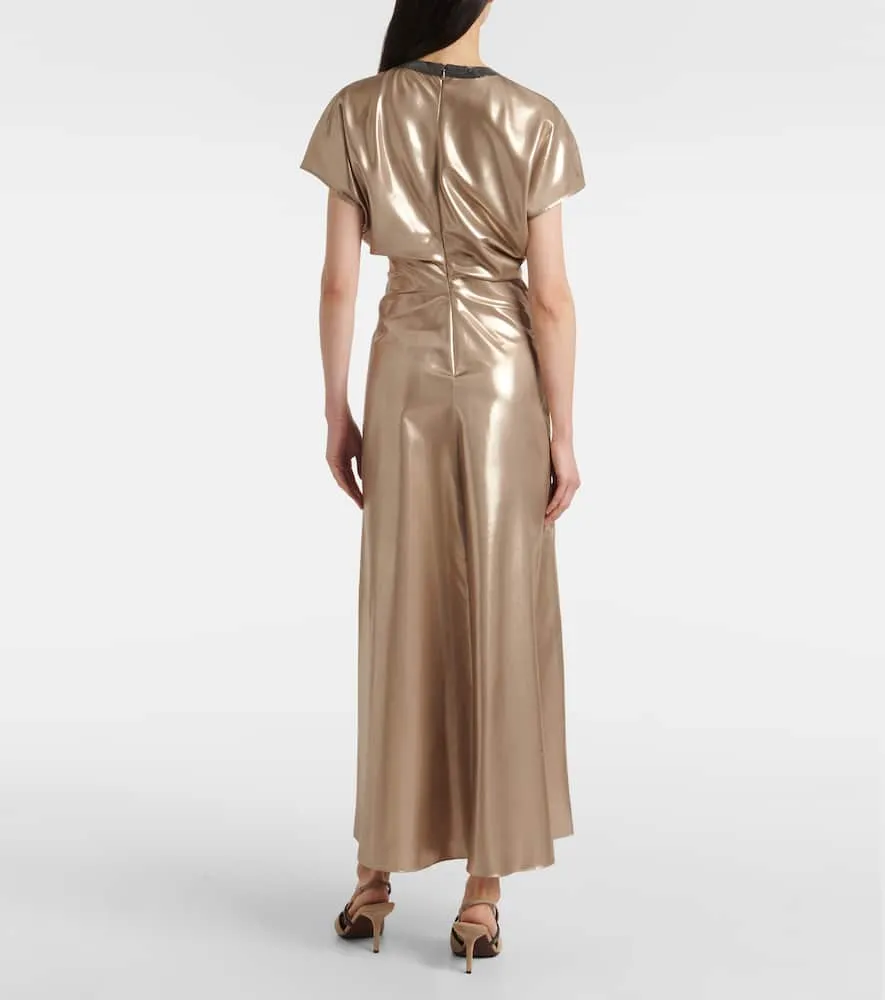 Brunello Cucinelli Lamé silk twill midi dress
