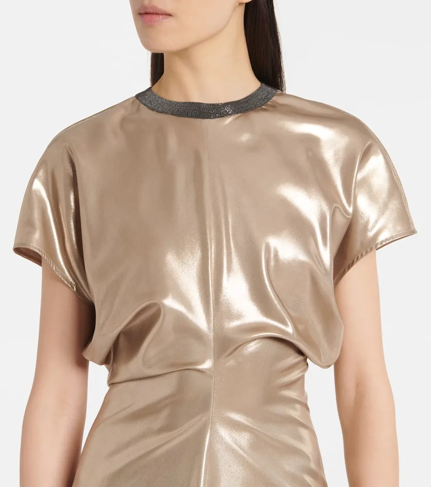 Brunello Cucinelli Lamé silk twill midi dress