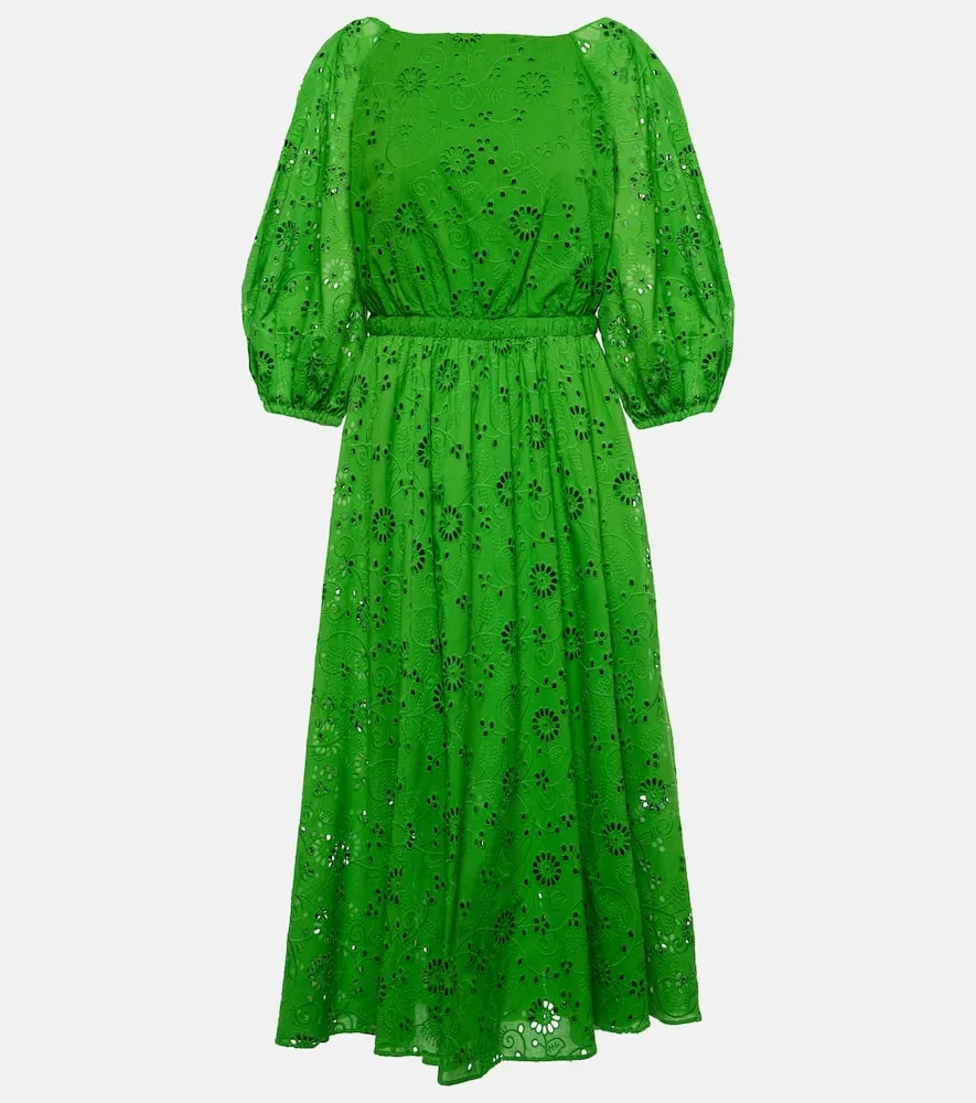 Carolina Herrera Openwork embroidered cotton midi dress