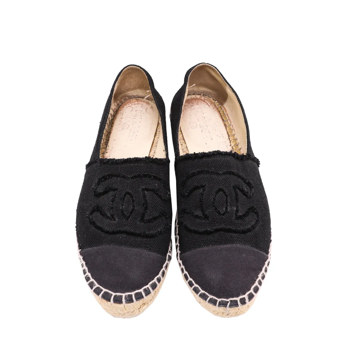 Chanel Black CC Linen Espadrille 40