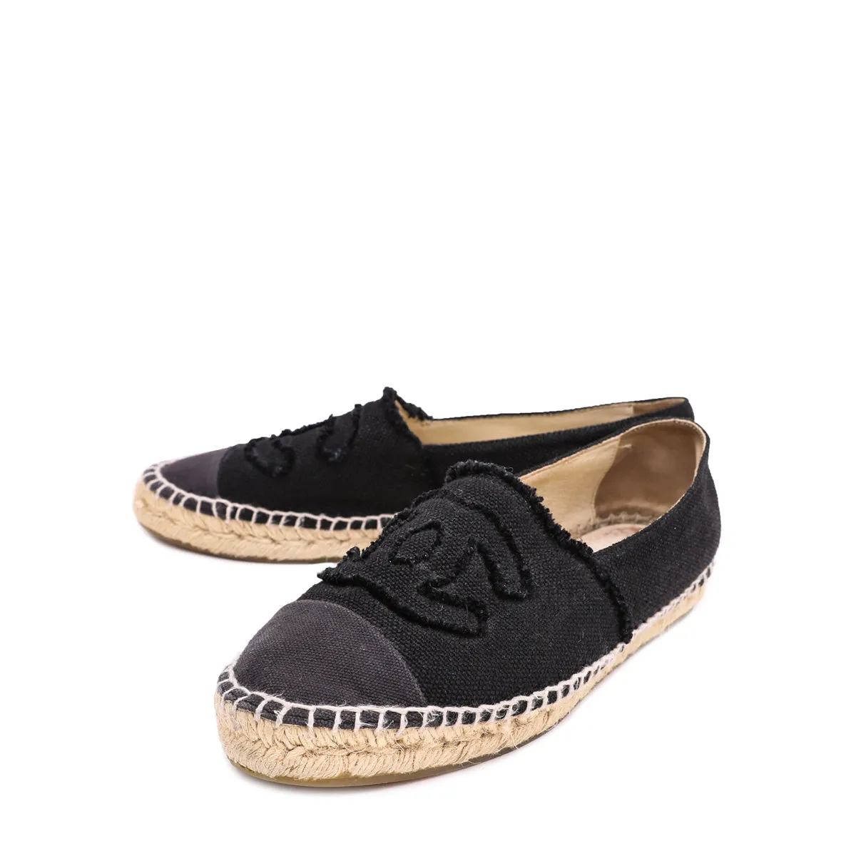 Chanel Black CC Linen Espadrille 40