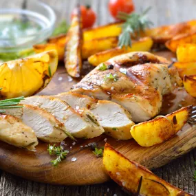 Coronation Chicken and Sweet Potato Wedges