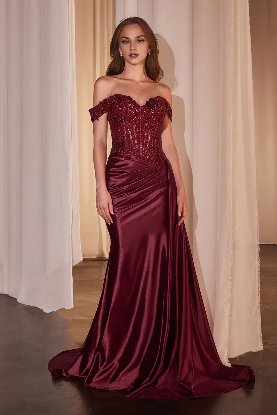 Fashion Prom Dresses Applique Off Shoulder Slit Gown Evening Dress