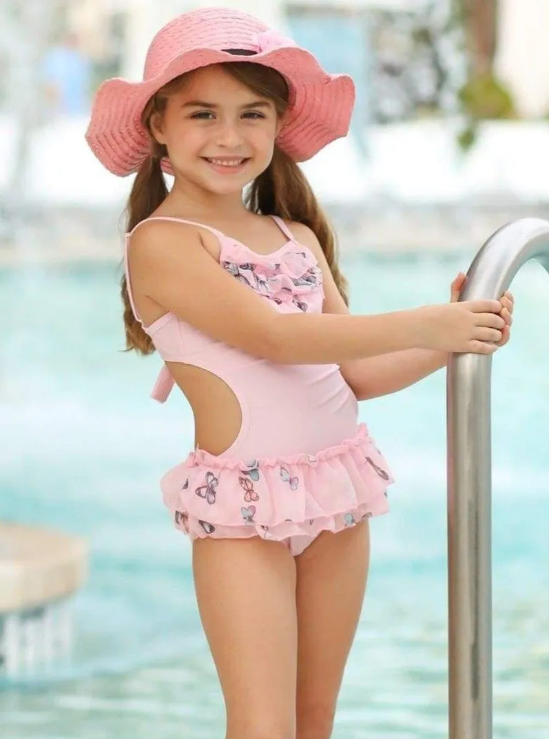 Girls Be A Butterfly One Piece Swimsuit with Matching Cover Up