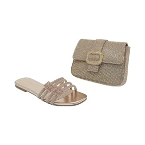 H and D Rhinestone Buckle Flat Mule and Buckle Clutch Set