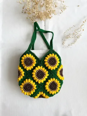 Hand-Crochet Sunflower Mini Green Tote Bag Hand-Crochet Sunflower Mini Green Tote Bag
