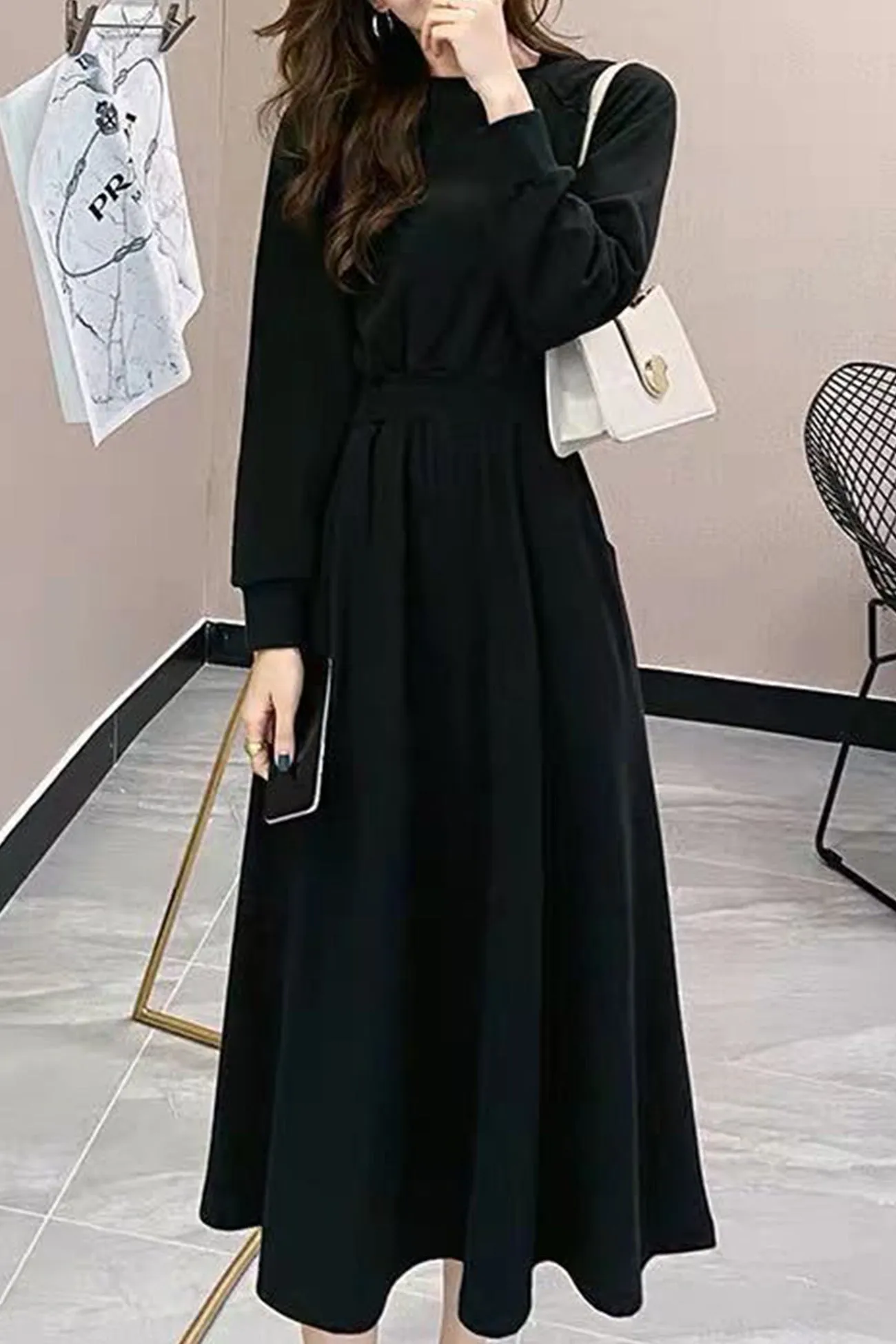 High Elastic Waist Sweatshirt Dress