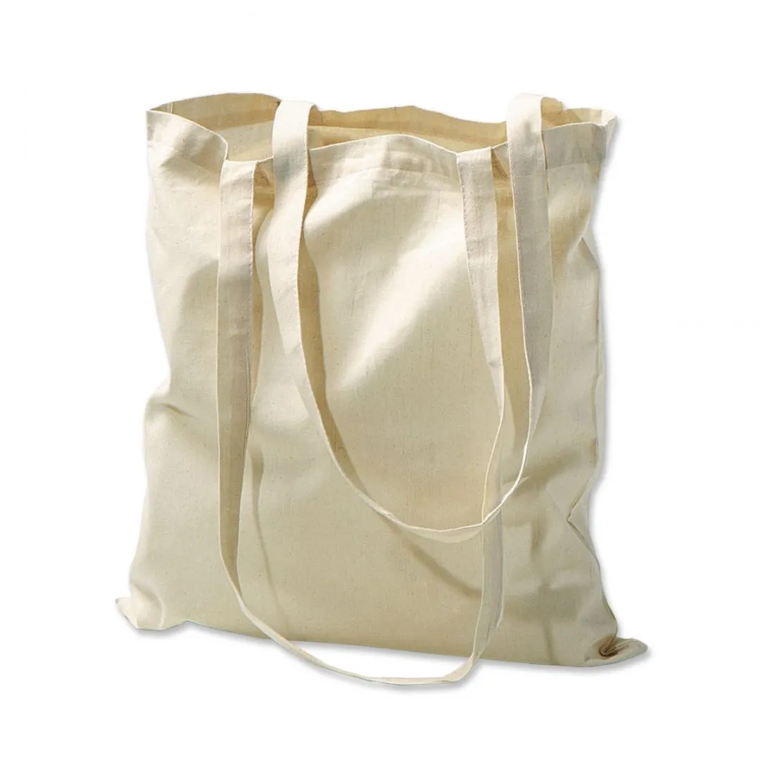 Long Handle Natural Cotton Tote Bags, Flat, TBL01 (15" x 16")