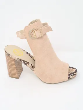 Millie & Co Nude Snake Suede Block Heel Sandals
