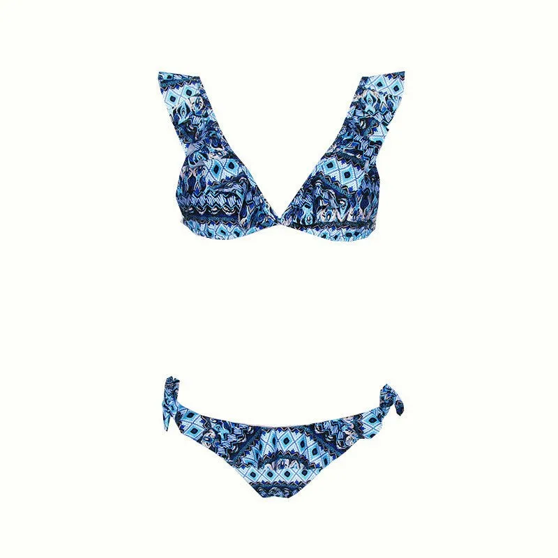 Ruffled boho print bikinis