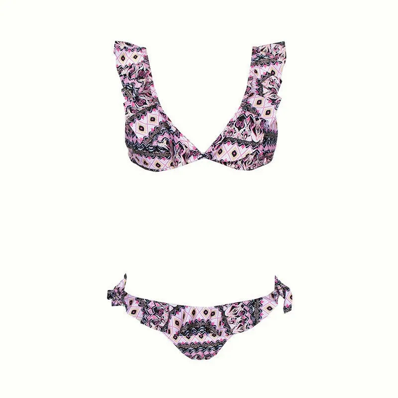 Ruffled boho print bikinis