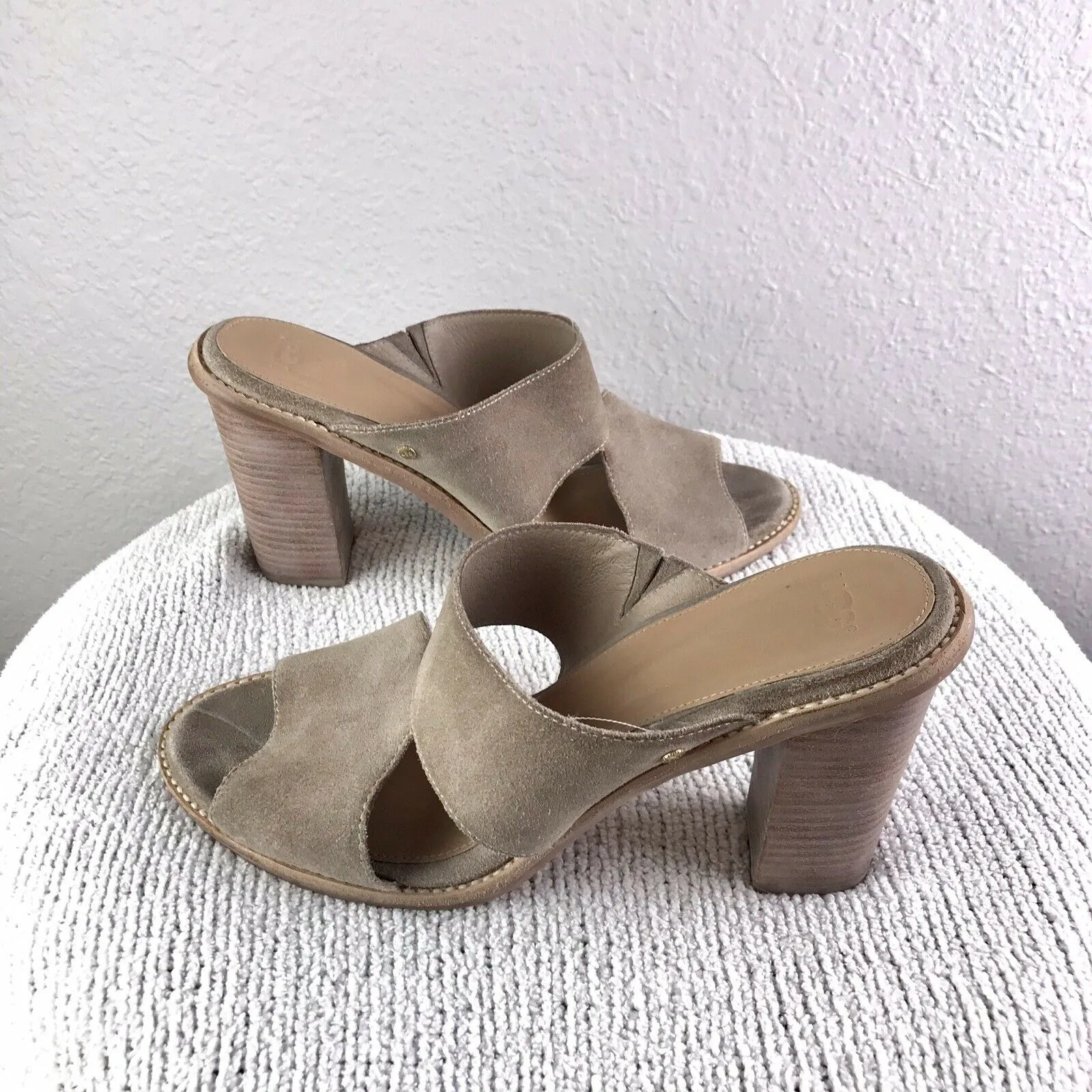 Suede Open Toe Stacked Heel