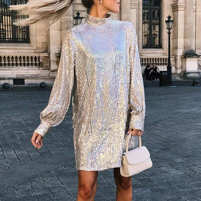 Tie Waist Long Sleeve Sequined Open Back Dress Wholesale Womens Dress N3824112000004