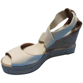 Tory Burch Blue Cream Oatmeal Canvas Slip On Wrap Around Sandals Size Us
