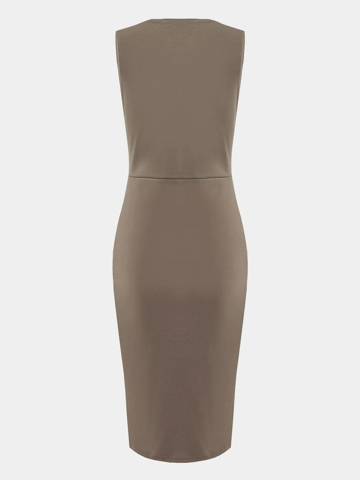 Wholesale Khaki V-Neck Drape Sagging Sleeveless Plain Pleated Midi Dress