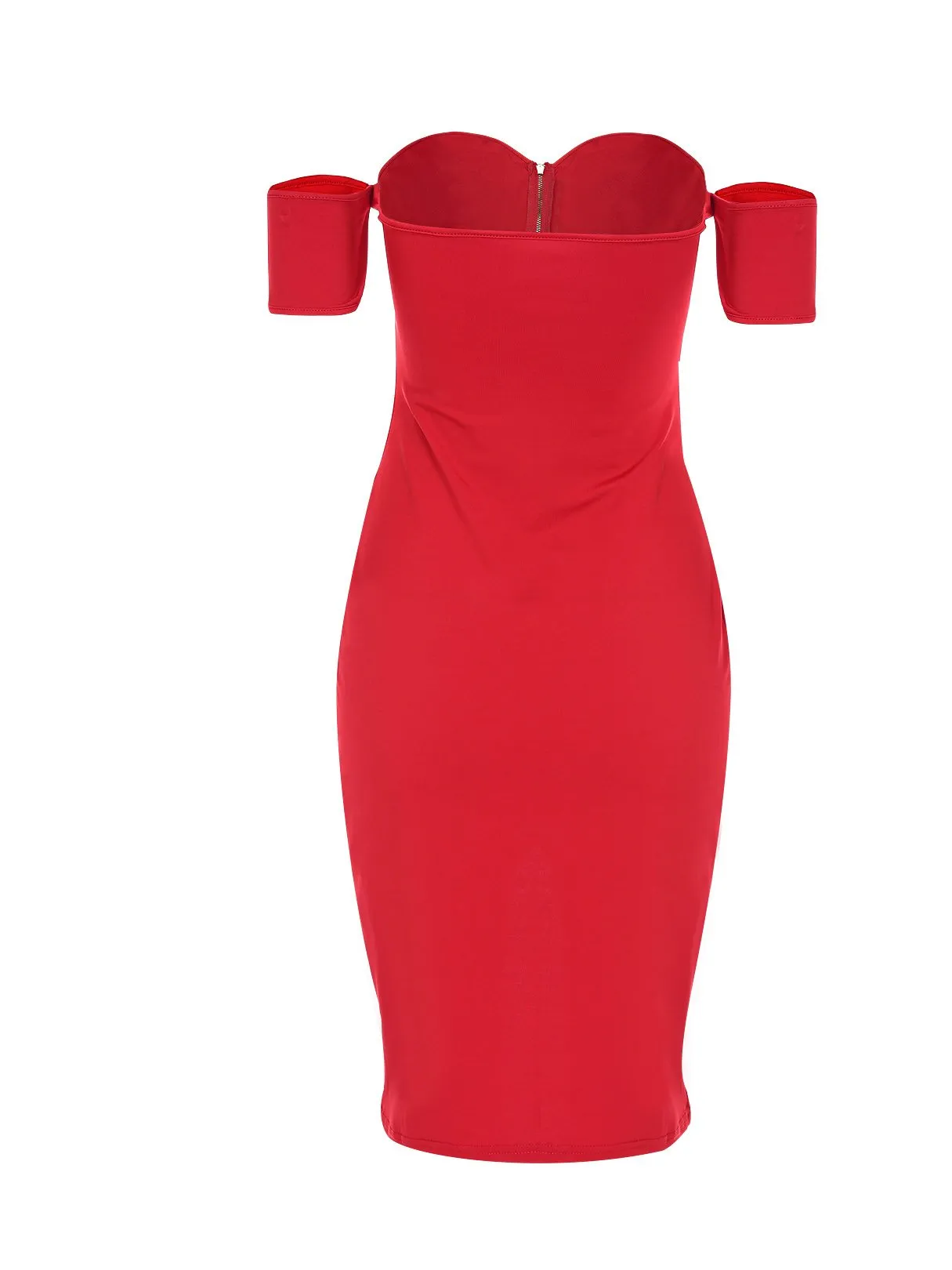Wholesale Off The Shoulder Zip Back Short Sleeve Slit Hem Red Dresses